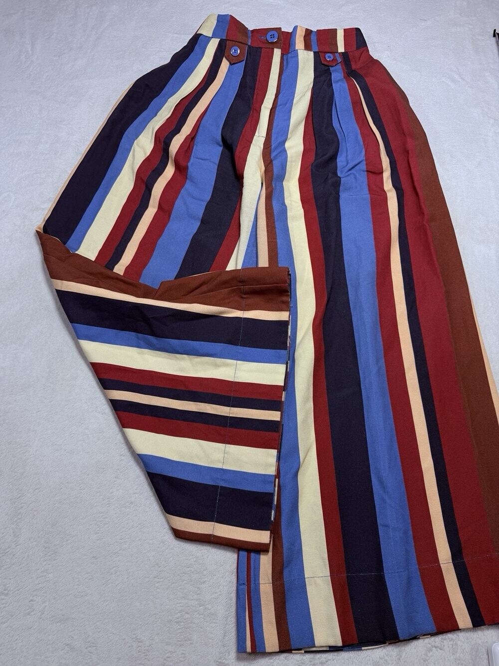 Farm Rio Rainbow Stripe Pleated Wide Leg Pants Dopamine Modern Craft Sz Lg